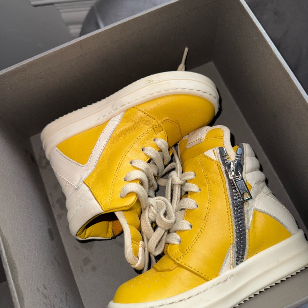 Rick Owens Yellow and White Boots with High-Top Design